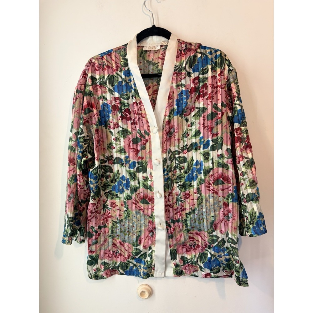 Vintage Victoria's Secret Gold Label Semi Sheer Floral Button Down Sleep Shirt S